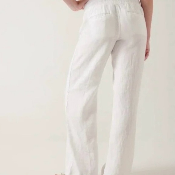 Athleta Cabo White Linen Wide Leg High Rise Elastic Waist Pants w/Pockets, Sz 8 - Picture 3 of 10